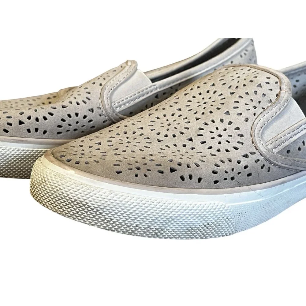 Sperry Leather Slip On Sneaker 10 Seaside Coastal Nautical Preppy Resort Beach